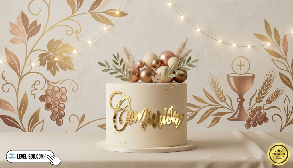 adorno para torta de comunión decorando torta, material acrílico espejado dorado
