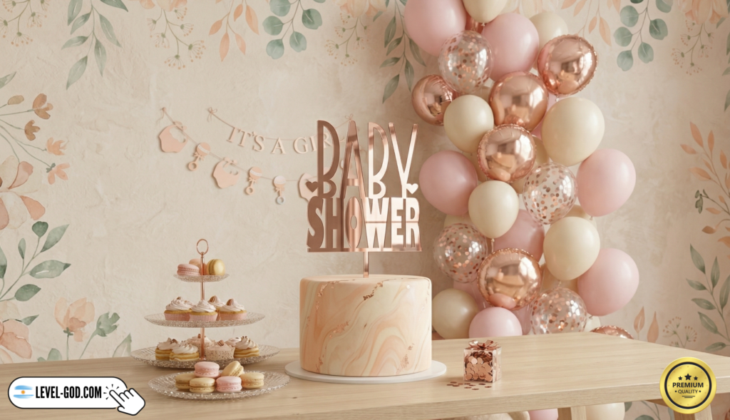 adorno para torta de baby shower color rose Gold acrílico espejado