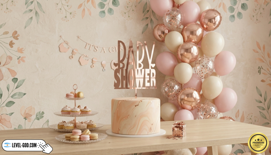 adorno para torta en acrilico espejo gold rose de baby shower