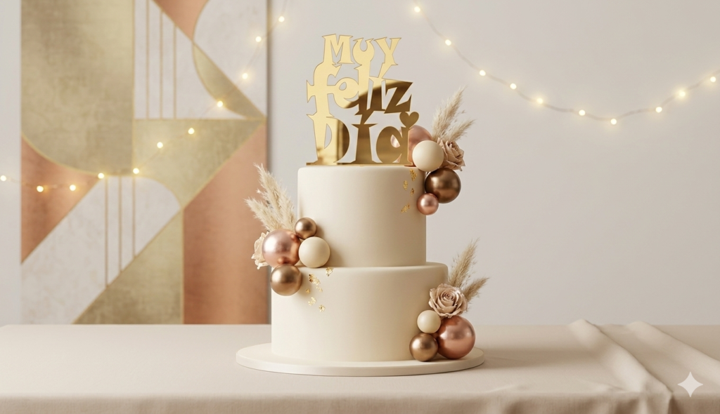 cake topper acrilico espejado dorado