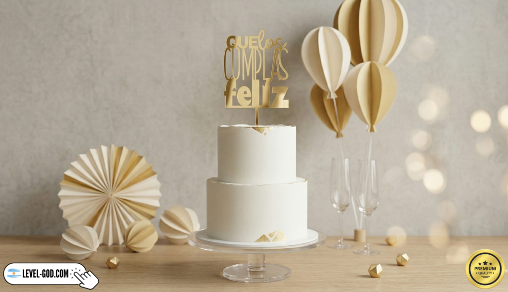 topper espejo dorado que los cumplas feliz en torta para celebraciones en argentina