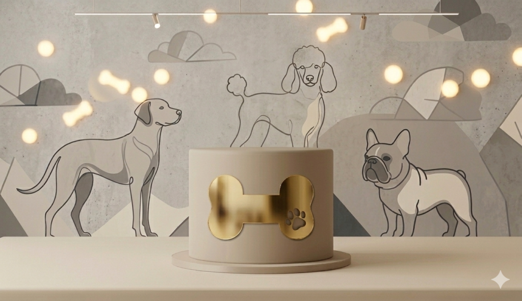 topper hueso de perro en acrilico espejado dorado para torta tematica mascotas