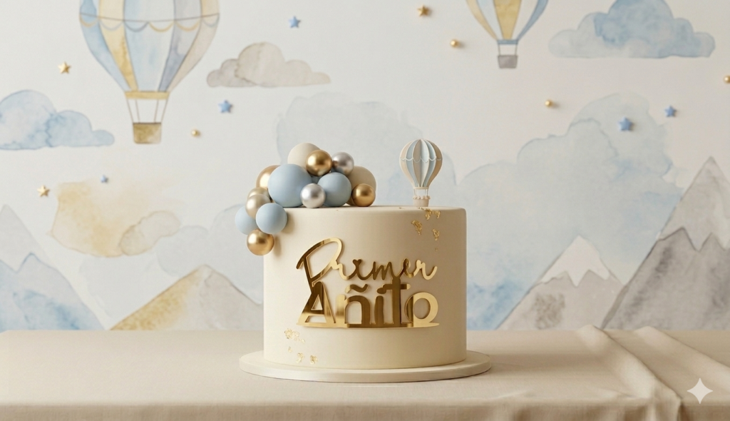 topper mi primer añito de acrilico espejado dorado front para torta