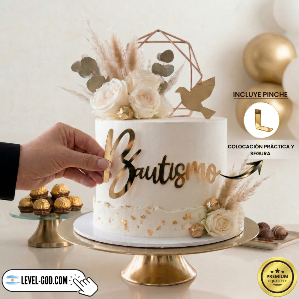 front topper dorado bautismo