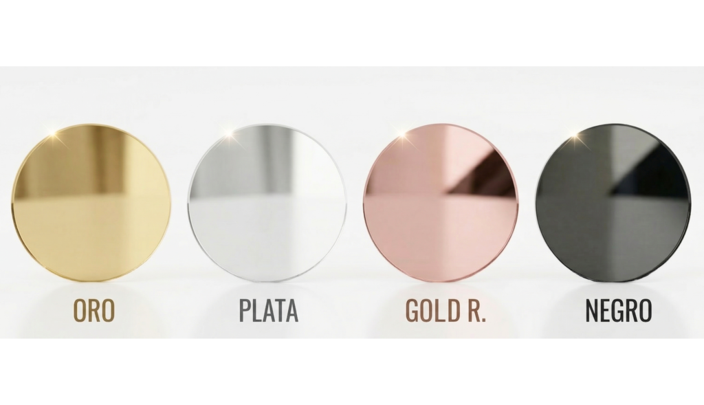 acrilico espejado oro, plata, gold rose, negro