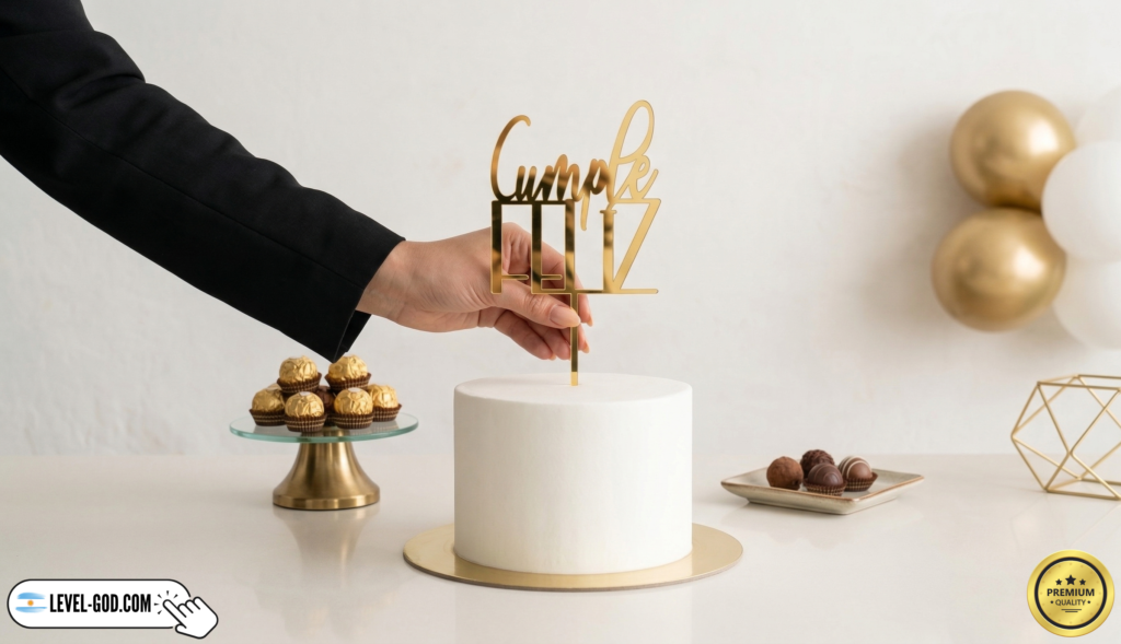 adorno para torta espejo dorado de feliz cumple
